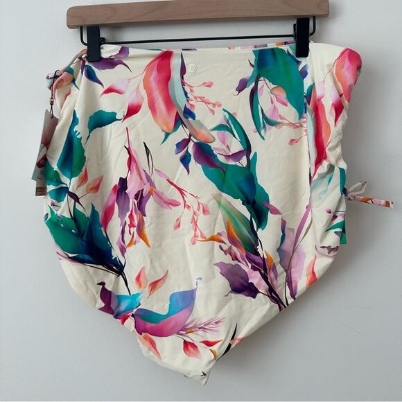 CALIA High Waisted Ruched Side Tie Swim Bottoms Multi Floral Size 1X CALLOUT - Picture 9 of 9